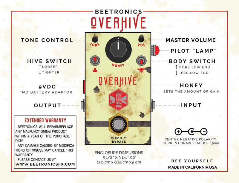 Beetronics Overhive Mid-Gain Overdrive Pedal