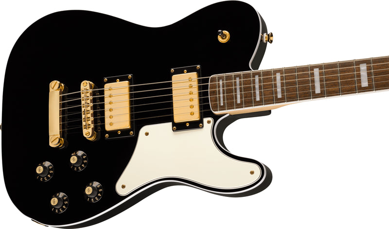 Squier Limited Edition Paranormal Troublemaker Telecaster Deluxe, Laurel Fingerboard, Parchment Pickguard, Gold Hardware, Black