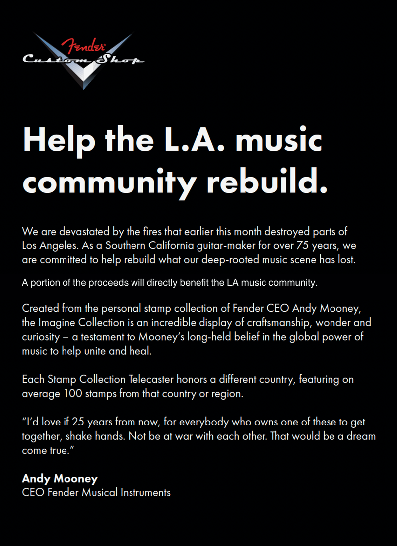 Fender Custom Shop Andy Mooney World Stamp Collection Telecaster Benefiting LA Wildfire Relief - Guyana