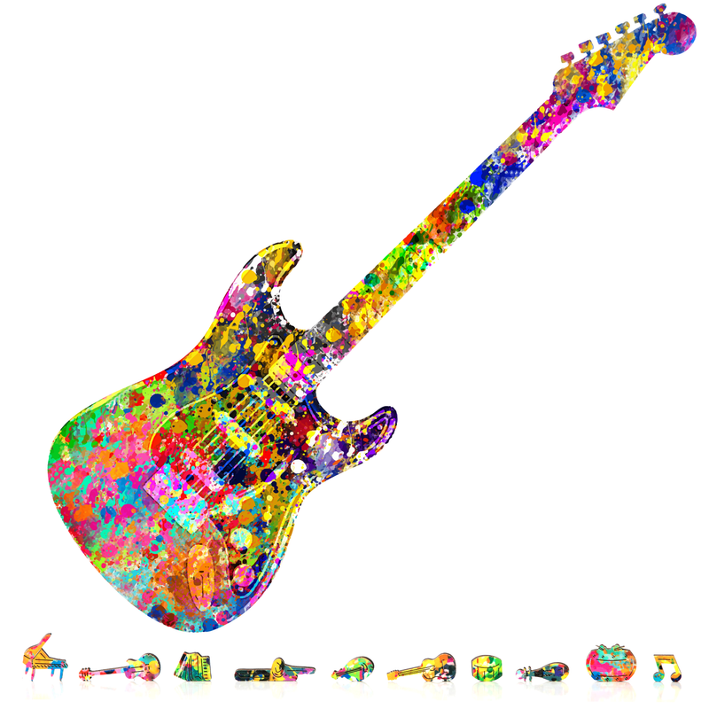 ZenChalet Paint Splatter Guitar 200 Piece Wooden Jigsaw Puzzle